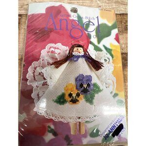 Dmc Counted Cross Stitch Angel Kit Metallic Gold Thread Pansy Design Clothes Pin